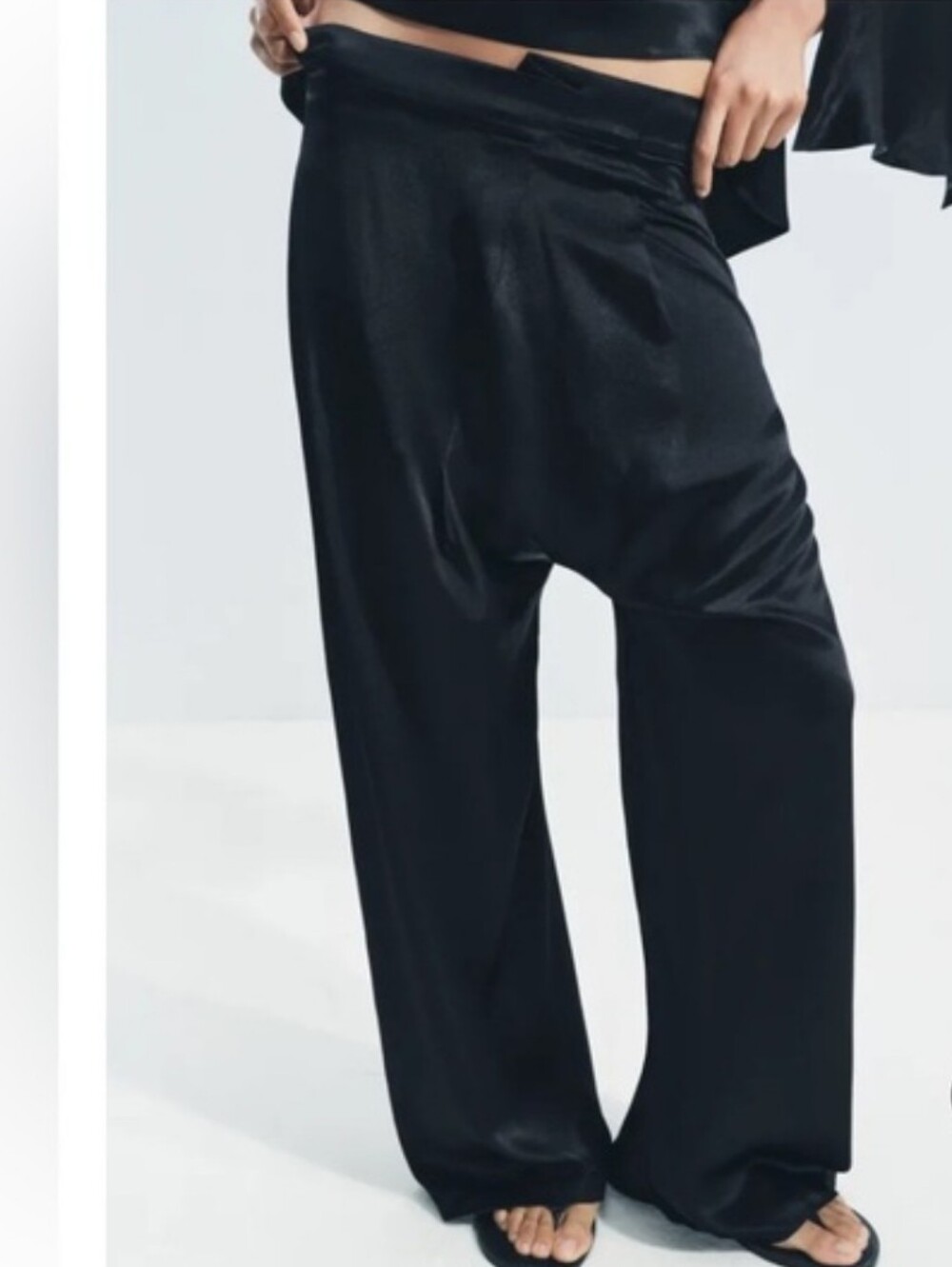 Zara Asymetrical Satin Effect Pants In Black Size S NWOT'S